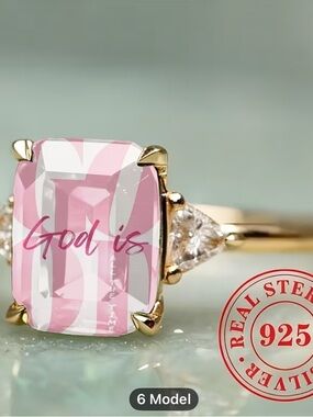Gold Sterling 925 Pink Statement Ring - "God is Good”